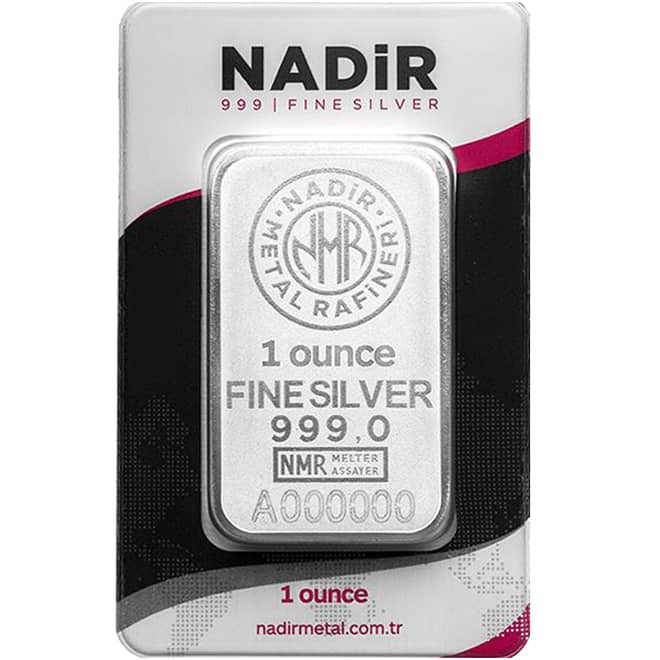 Lingou argint 1 oz Nadir Metal Refineri 999.0 Turcia (fata)