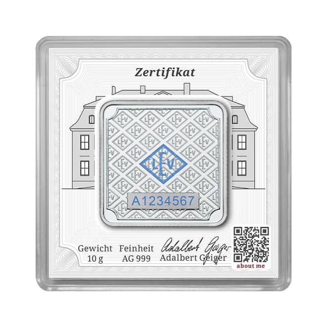 Lingou argint 10 grame Geiger Edelmetalle 999 Germania (spate)