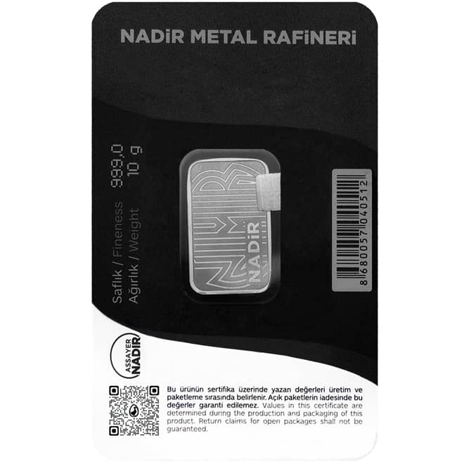 Lingou argint 10 grame Nadir Metal Refineri 999.0 Turcia (spate)