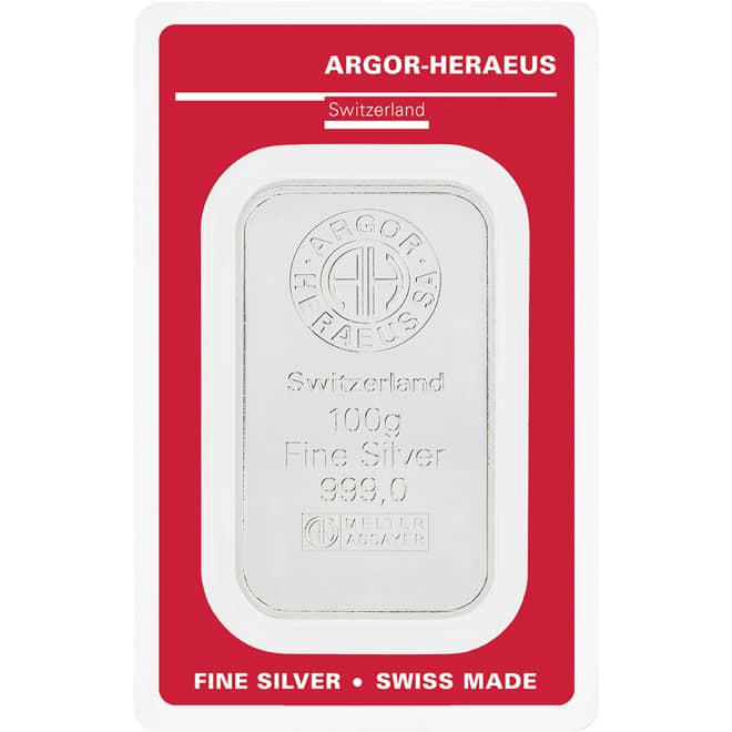 Lingou argint 100 grame Argor-Heraeus 999.0 Elvetia (fata)