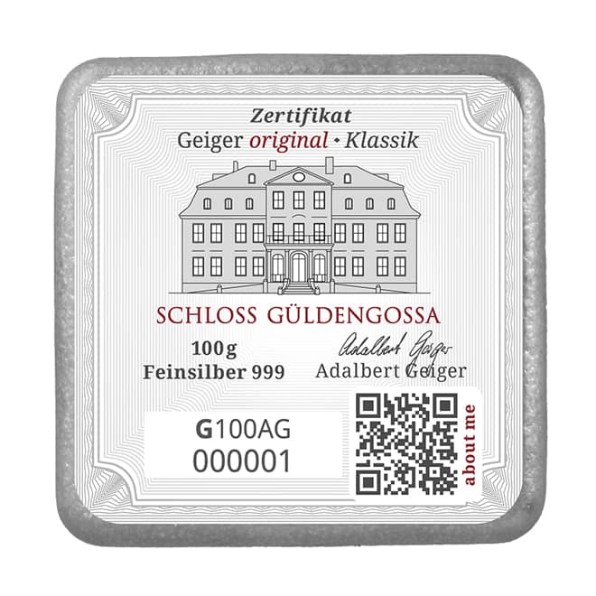 Lingou argint 100 grame turnat Geiger Edelmetalle 999 Germania (spate)