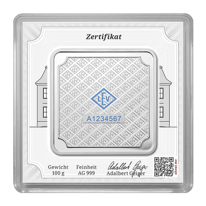 Lingou argint 100 grame Geiger Edelmetalle 999 Germania (spate)