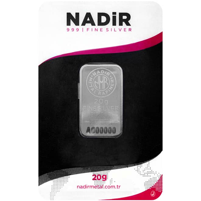 Lingou argint 20 grame Nadir Metal Refineri 999.0 Turcia (fata)