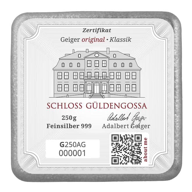 Lingou argint 250 grame turnat Geiger Edelmetalle 999 Germania (spate)