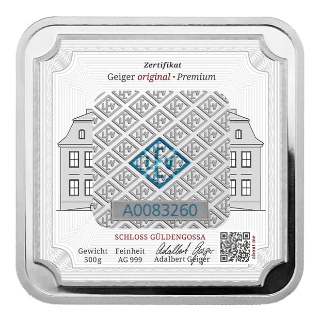Lingou argint 500 grame Geiger Edelmetalle 999 Germania (spate)
