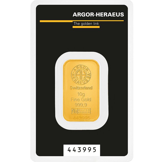 Fata lingou aur 10 grame Argor-Heraeus 999.9 Elvetia