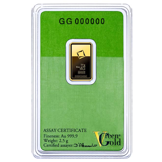 Spate lingou aur 2,5 grame Valcambi Green Gold 999.9 Elvetia