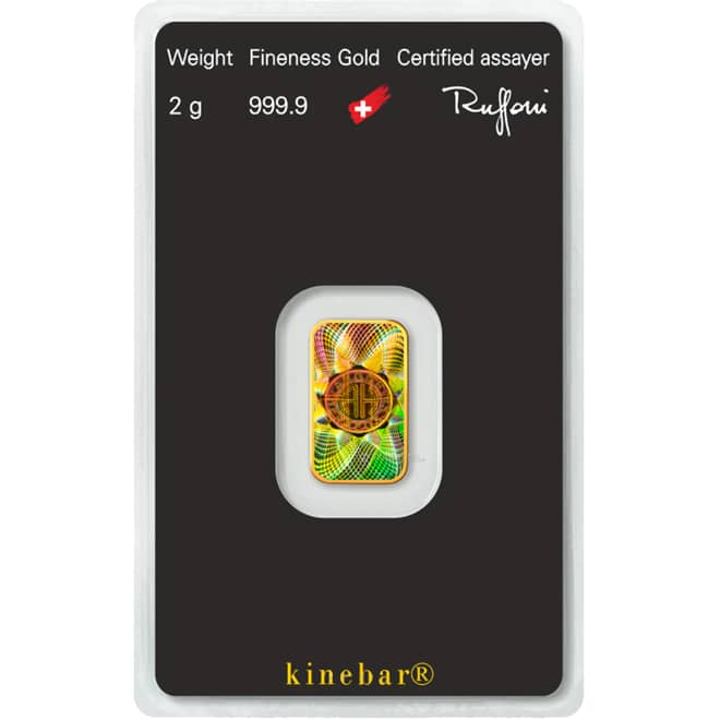 Spate lingou aur 2 grame Kinebar Argor-Heraeus 999.9 Elvetia