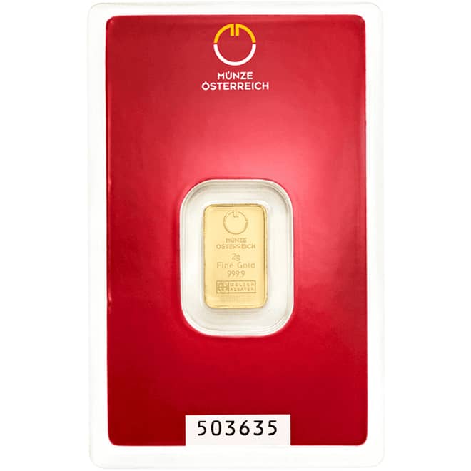 Fata lingou aur 2 grame Austrian Mint 999.9 Austria