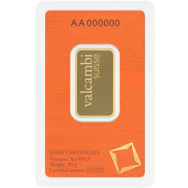 Spate lingou aur 20 grame Valcambi 999.9 Elvetia