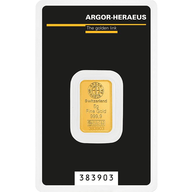 Fata lingou aur 5 grame Argor-Heraeus 999.9 Elvetia