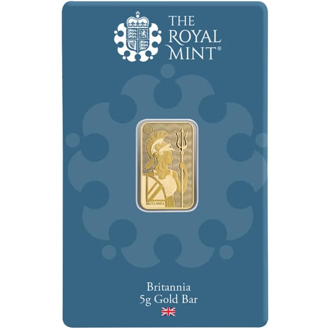 Fata lingou aur 5 grame The Royal Mint Britannia 999.9 Marea Britanie