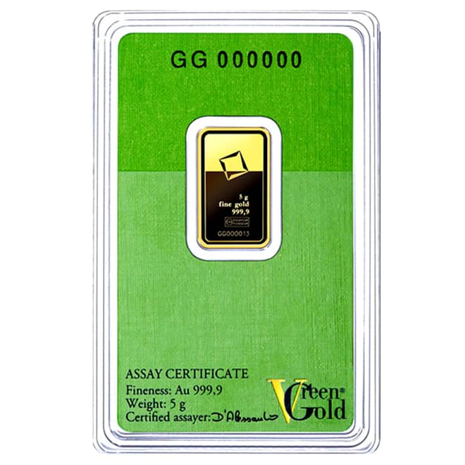 Spate lingou aur 5 grame Valcambi Green Gold 999.9 Elvetia