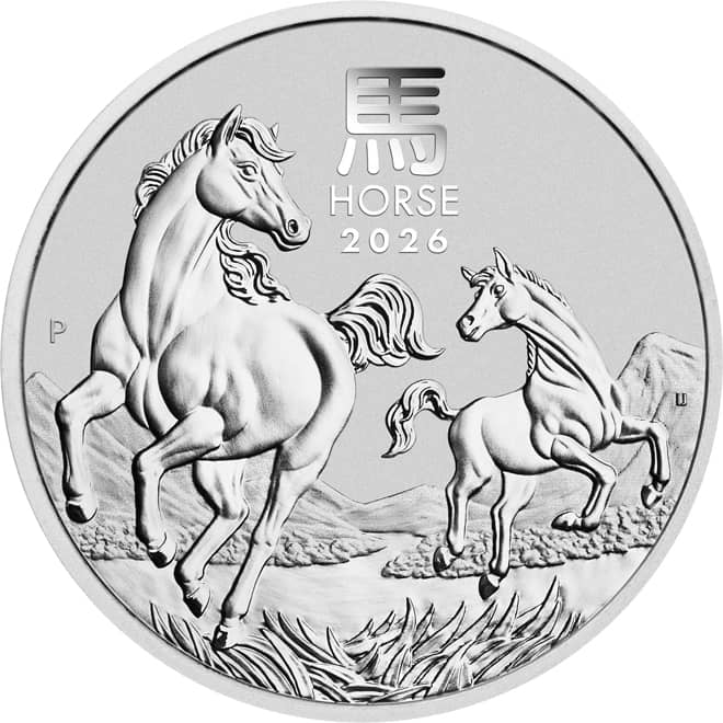 Revers moneda argint 2 oz Anul Calului (Lunar III Horse) 2026 Australia
