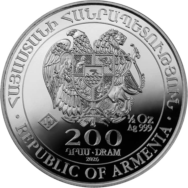Avers moneda argint Arca lui Noe (Noah's Ark) Armenia 1/2 oz 2026
