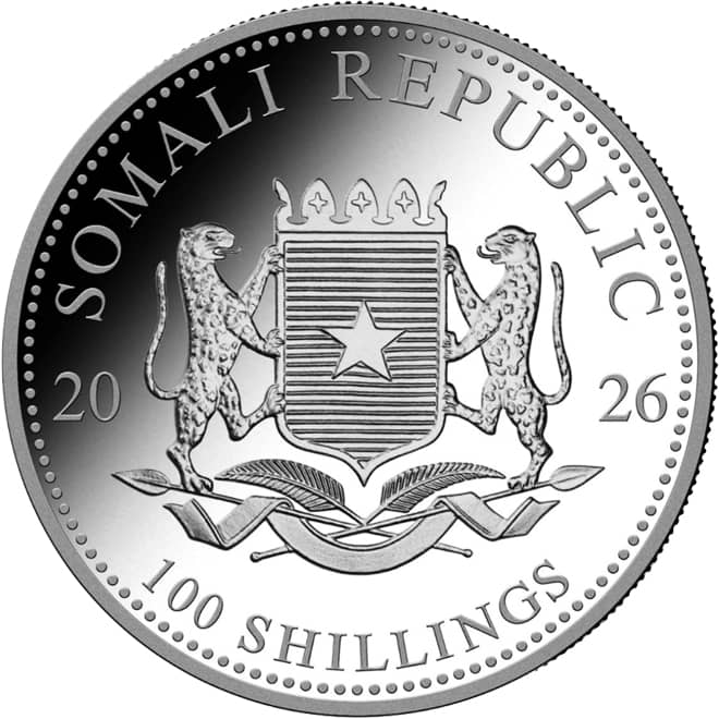 Avers moneda argint Elefant Somalez (Somali Elephant) 1 oz 2026 Somalia