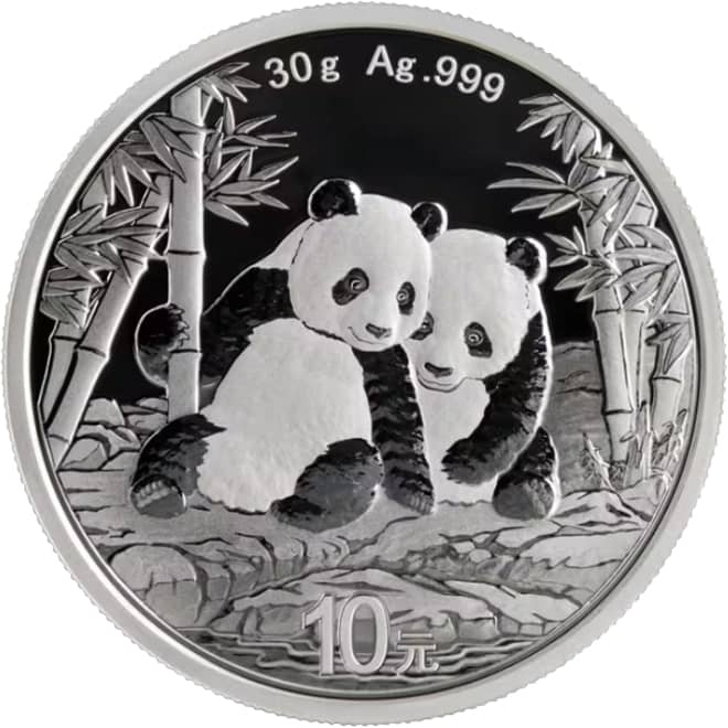 Revers moneda argint Panda China 30 grame 2026