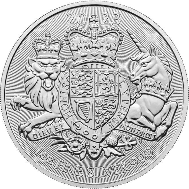 Revers moneda argint The Royal Arms 2023 1 oz Marea Britanie
