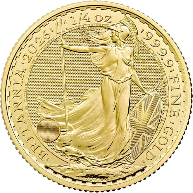 Revers moneda aur Britannia 1/4 oz 2026 The Royal Mint Marea Britanie