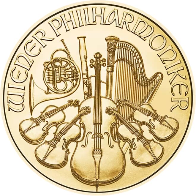 Revers moneda aur Filarmonica din Viena 1/10 oz Austria 2026