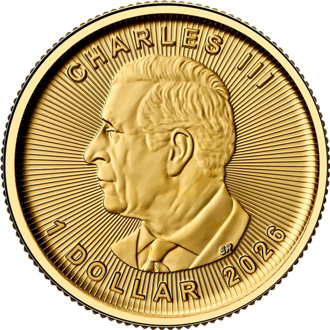 Avers moneda aur Maple Leaf (Frunza de Artar) 1/20 oz Canada 2026